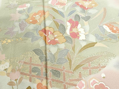 平和屋着物●訪問着　駒刺繍　流水草花文　暈し染め　金彩　正絹　逸品　CABI2912yc