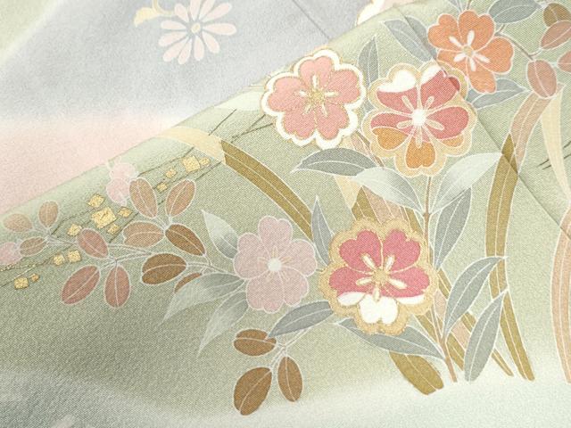 平和屋着物●訪問着　駒刺繍　流水草花文　暈し染め　金彩　正絹　逸品　CABI2912yc