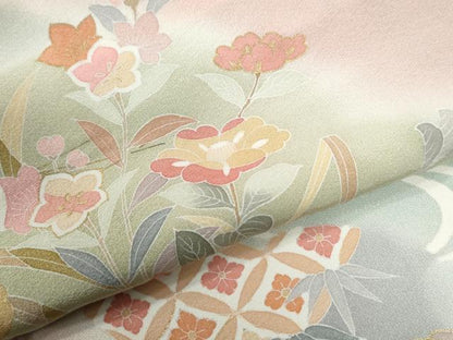 平和屋着物●訪問着　駒刺繍　流水草花文　暈し染め　金彩　正絹　逸品　CABI2912yc