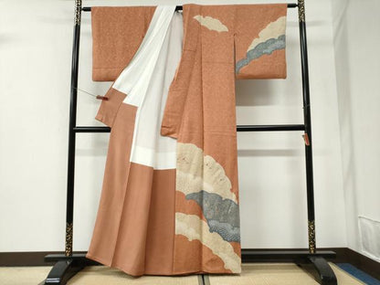 平和屋着物●訪問着　絞り　刺繍　雪輪草花文　金彩　正絹　逸品　CABI2913yc