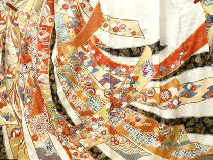 平和屋着物●豪華振袖　駒刺繍　束ね熨斗鳳凰吉祥花車文　金彩　正絹　逸品　CABI2918yc