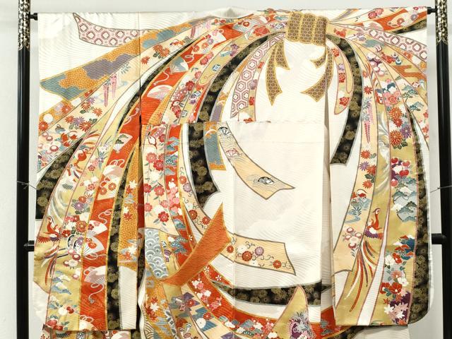 平和屋着物●豪華振袖　駒刺繍　束ね熨斗鳳凰吉祥花車文　金彩　正絹　逸品　CABI2918yc