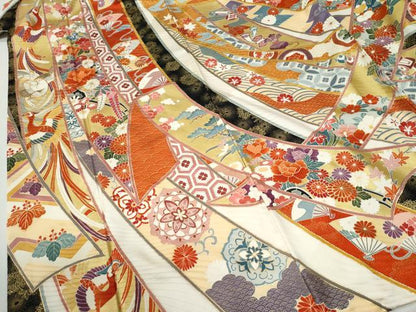 平和屋着物●豪華振袖　駒刺繍　束ね熨斗鳳凰吉祥花車文　金彩　正絹　逸品　CABI2918yc