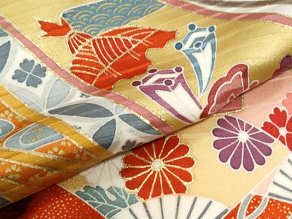 平和屋着物●豪華振袖　駒刺繍　束ね熨斗鳳凰吉祥花車文　金彩　正絹　逸品　CABI2918yc