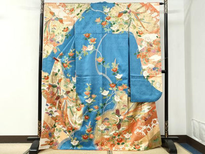 平和屋着物●豪華振袖　駒刺繍　鳳凰枝橘花唐草文　金彩　正絹　逸品　CABI2919yc