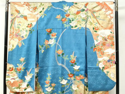 平和屋着物●豪華振袖　駒刺繍　鳳凰枝橘花唐草文　金彩　正絹　逸品　CABI2919yc