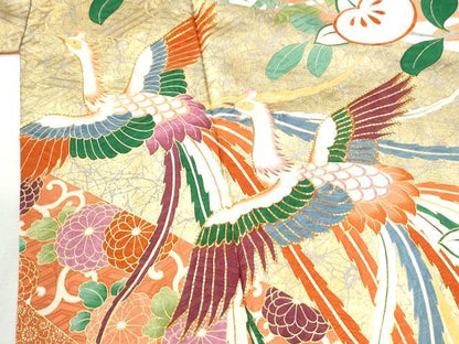 平和屋着物●豪華振袖　駒刺繍　鳳凰枝橘花唐草文　金彩　正絹　逸品　CABI2919yc
