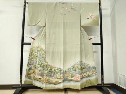 平和屋着物●訪問着　友禅　作家物　樹林飛鳥風景文　暈し染め　正絹　逸品　CABI2921yc