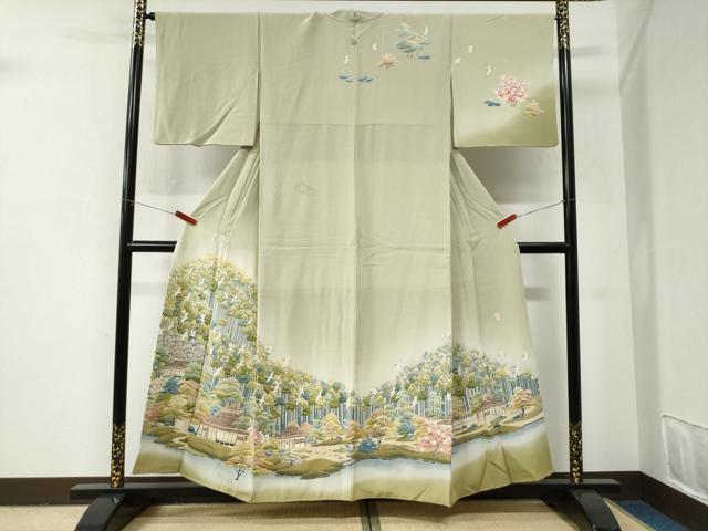 平和屋着物●訪問着　友禅　作家物　樹林飛鳥風景文　暈し染め　正絹　逸品　CABI2921yc