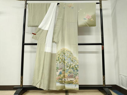平和屋着物●訪問着　友禅　作家物　樹林飛鳥風景文　暈し染め　正絹　逸品　CABI2921yc