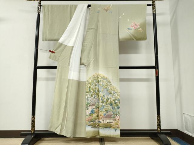 平和屋着物●訪問着　友禅　作家物　樹林飛鳥風景文　暈し染め　正絹　逸品　CABI2921yc