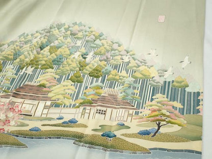 平和屋着物●訪問着　友禅　作家物　樹林飛鳥風景文　暈し染め　正絹　逸品　CABI2921yc
