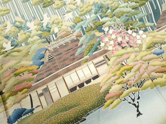 平和屋着物●訪問着　友禅　作家物　樹林飛鳥風景文　暈し染め　正絹　逸品　CABI2921yc