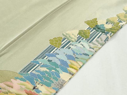 平和屋着物●訪問着　友禅　作家物　樹林飛鳥風景文　暈し染め　正絹　逸品　CABI2921yc