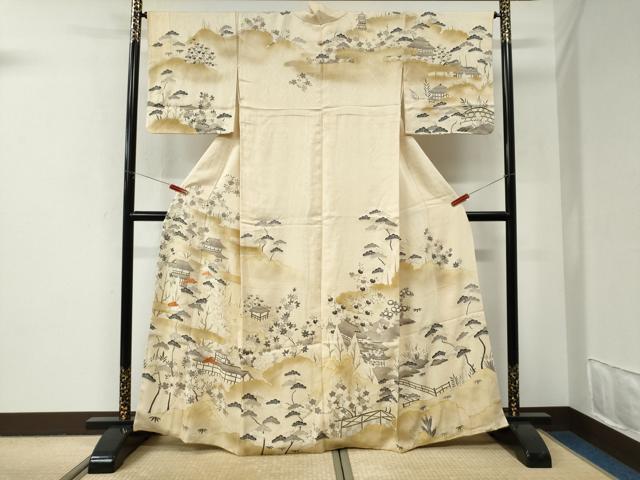 平和屋着物●訪問着　刺繍　雲取りエ霞風景文　金彩　正絹　逸品　CABI2924yc