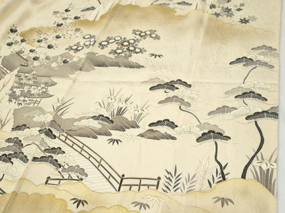 平和屋着物●訪問着　刺繍　雲取りエ霞風景文　金彩　正絹　逸品　CABI2924yc