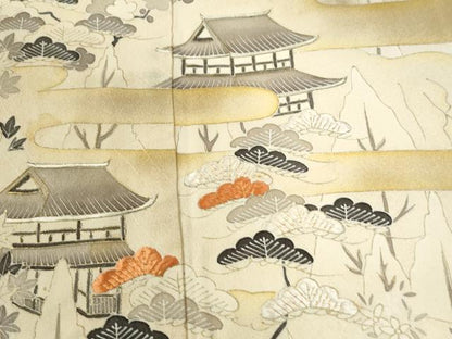 平和屋着物●訪問着　刺繍　雲取りエ霞風景文　金彩　正絹　逸品　CABI2924yc