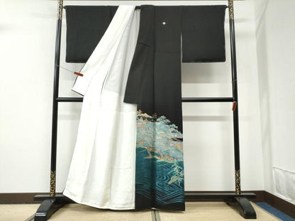 平和屋着物●豪華黒留袖　作家物　霞浜松京風景文　暈し染め　金銀彩　正絹　逸品　未使用　CABI2925yc