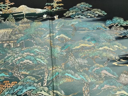 平和屋着物●豪華黒留袖　作家物　霞浜松京風景文　暈し染め　金銀彩　正絹　逸品　未使用　CABI2925yc