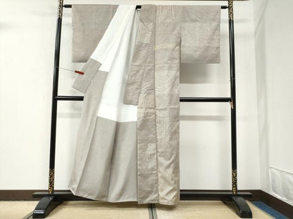 平和屋着物●二代目 川村久太郎　訪問着　ぜんまい紬　杢目文様　変わり市松吉祥文　正絹　逸品　CABI2926yc