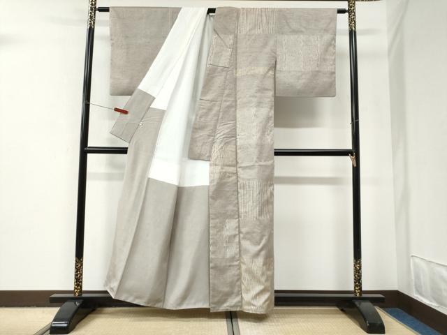 平和屋着物●二代目 川村久太郎　訪問着　ぜんまい紬　杢目文様　変わり市松吉祥文　正絹　逸品　CABI2926yc