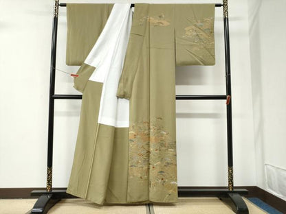 平和屋着物●訪問着　総刺繍　雲取り地紙御所車松竹梅花文　金糸　正絹　逸品　CABI2928yc