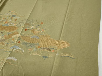 平和屋着物●訪問着　総刺繍　雲取り地紙御所車松竹梅花文　金糸　正絹　逸品　CABI2928yc