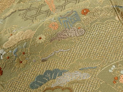 平和屋着物●訪問着　総刺繍　雲取り地紙御所車松竹梅花文　金糸　正絹　逸品　CABI2928yc
