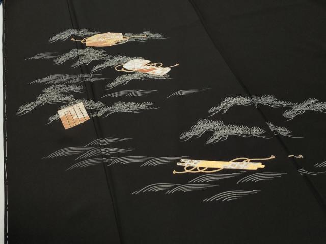 平和屋着物●訪問着　駒刺繍　源氏香　文箱浜松短冊吉祥文　黒地　金彩　ロング丈　正絹　逸品　未使用　CABI2929yc