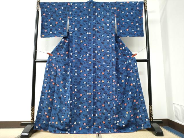 平和屋着物●上質な小紋　桐花文　鬼しぼ縮緬　正絹　逸品　CABI2934yc