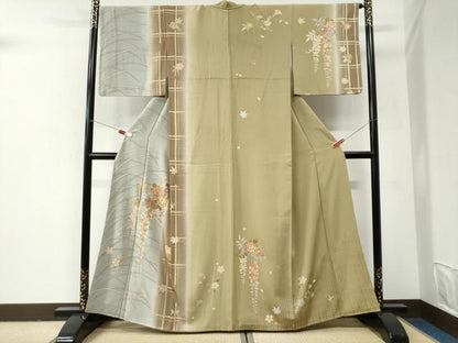 平和屋着物●訪問着　駒刺繍　草花文　暈し染め　金彩　正絹　逸品　CABI2936yc