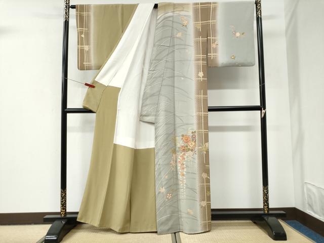 平和屋着物●訪問着　駒刺繍　草花文　暈し染め　金彩　正絹　逸品　CABI2936yc