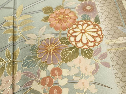 平和屋着物●訪問着　駒刺繍　草花文　暈し染め　金彩　正絹　逸品　CABI2936yc