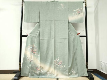 平和屋着物●訪問着　籬松竹梅花文　暈し染め　正絹　逸品　未使用　CABI2939yc