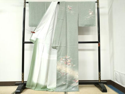 平和屋着物●訪問着　籬松竹梅花文　暈し染め　正絹　逸品　未使用　CABI2939yc