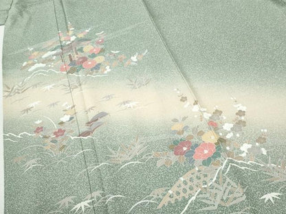 平和屋着物●訪問着　籬松竹梅花文　暈し染め　正絹　逸品　未使用　CABI2939yc