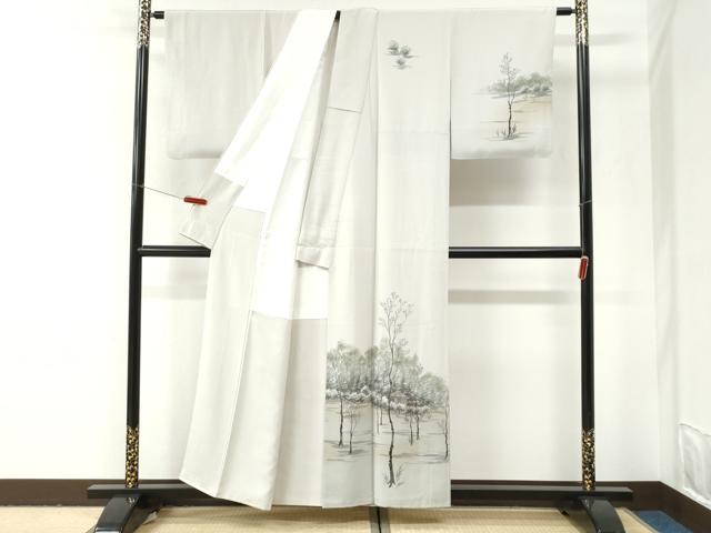 平和屋着物○訪問着 手描き 樹林風景文 暈し染め 正絹 逸品 CABI2946yc