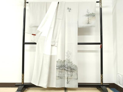 平和屋着物●訪問着　手描き　樹林風景文　暈し染め　正絹　逸品　CABI2946yc