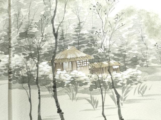 平和屋着物●男性　訪問着　手描き　樹林風景文　暈し染め　正絹　逸品　CABC2494vp 平和屋着物○訪問着 手描き 樹林風景文 暈し染め 正絹 逸品 CABI2946yc