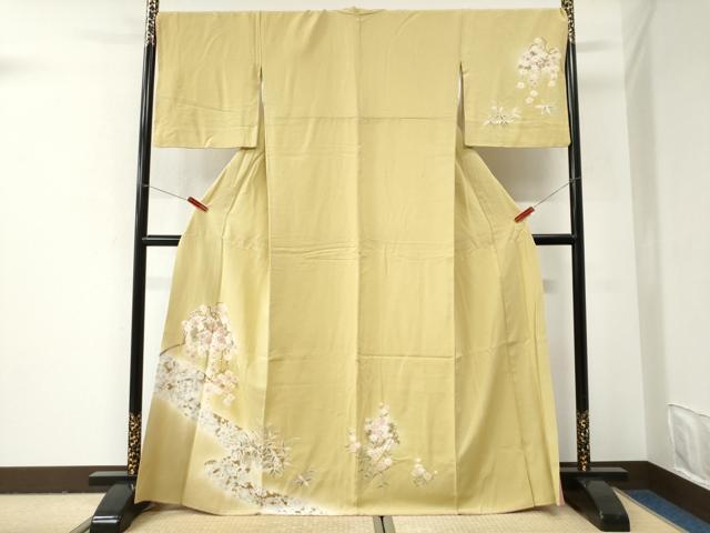 平和屋着物●訪問着　駒刺繍　枝梅草花文　暈し染め　金彩　やまと誂製　正絹　逸品　CABI2948yc