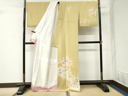 平和屋着物●訪問着　駒刺繍　枝梅草花文　暈し染め　金彩　やまと誂製　正絹　逸品　CABI2948yc