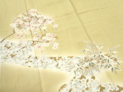平和屋着物●訪問着　駒刺繍　枝梅草花文　暈し染め　金彩　やまと誂製　正絹　逸品　CABI2948yc
