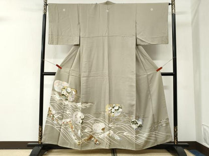 平和屋着物●豪華色留袖 駒刺繍 立波短冊飛鶴草花文 金彩 正絹 逸品 CABI2949yc