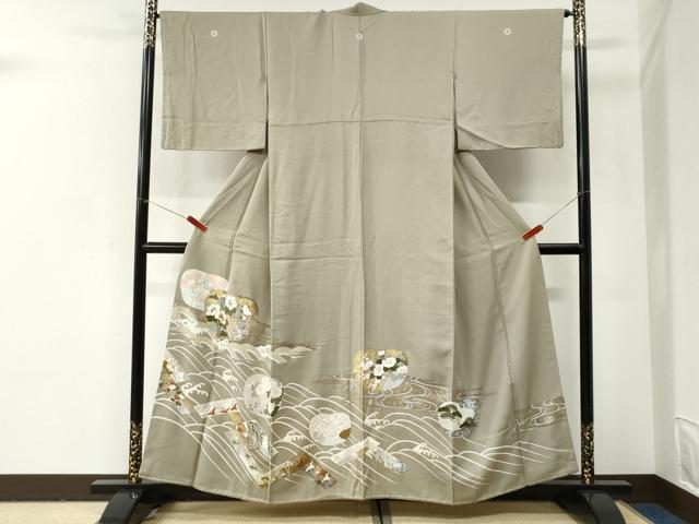 平和屋着物●豪華色留袖 駒刺繍 立波短冊飛鶴草花文 金彩 正絹 逸品 CABI2949yc