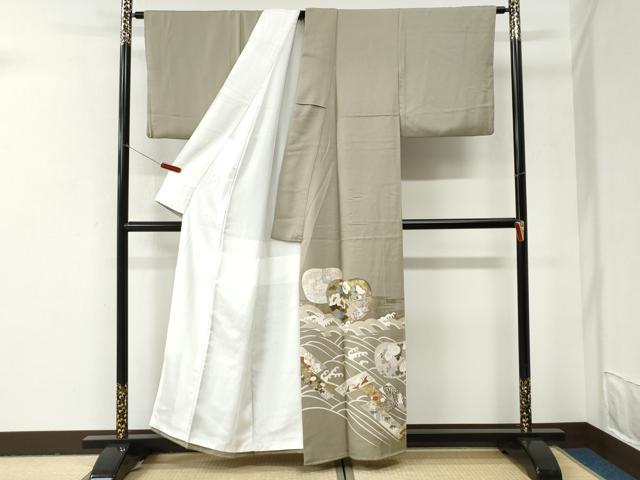 平和屋着物●豪華色留袖 駒刺繍 立波短冊飛鶴草花文 金彩 正絹 逸品 CABI2949yc