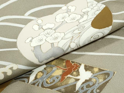 平和屋着物●豪華色留袖 駒刺繍 立波短冊飛鶴草花文 金彩 正絹 逸品 CABI2949yc