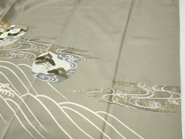 平和屋着物●豪華色留袖 駒刺繍 立波短冊飛鶴草花文 金彩 正絹 逸品 CABI2949yc