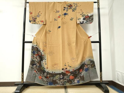 平和屋着物●訪問着　絞り　流水橘花文　金彩　正絹　逸品　CABI2954yc