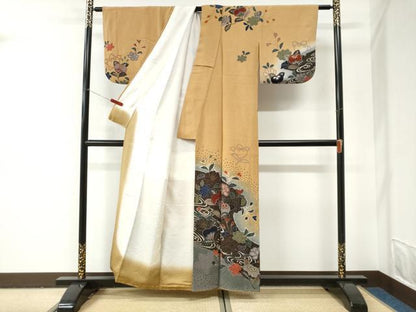 平和屋着物●訪問着　絞り　流水橘花文　金彩　正絹　逸品　CABI2954yc