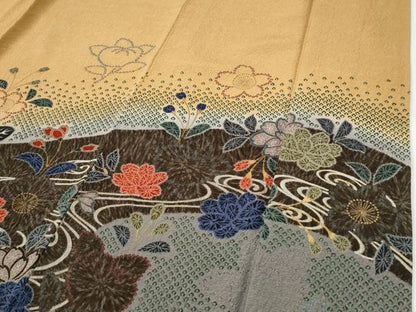 平和屋着物●訪問着　絞り　流水橘花文　金彩　正絹　逸品　CABI2954yc